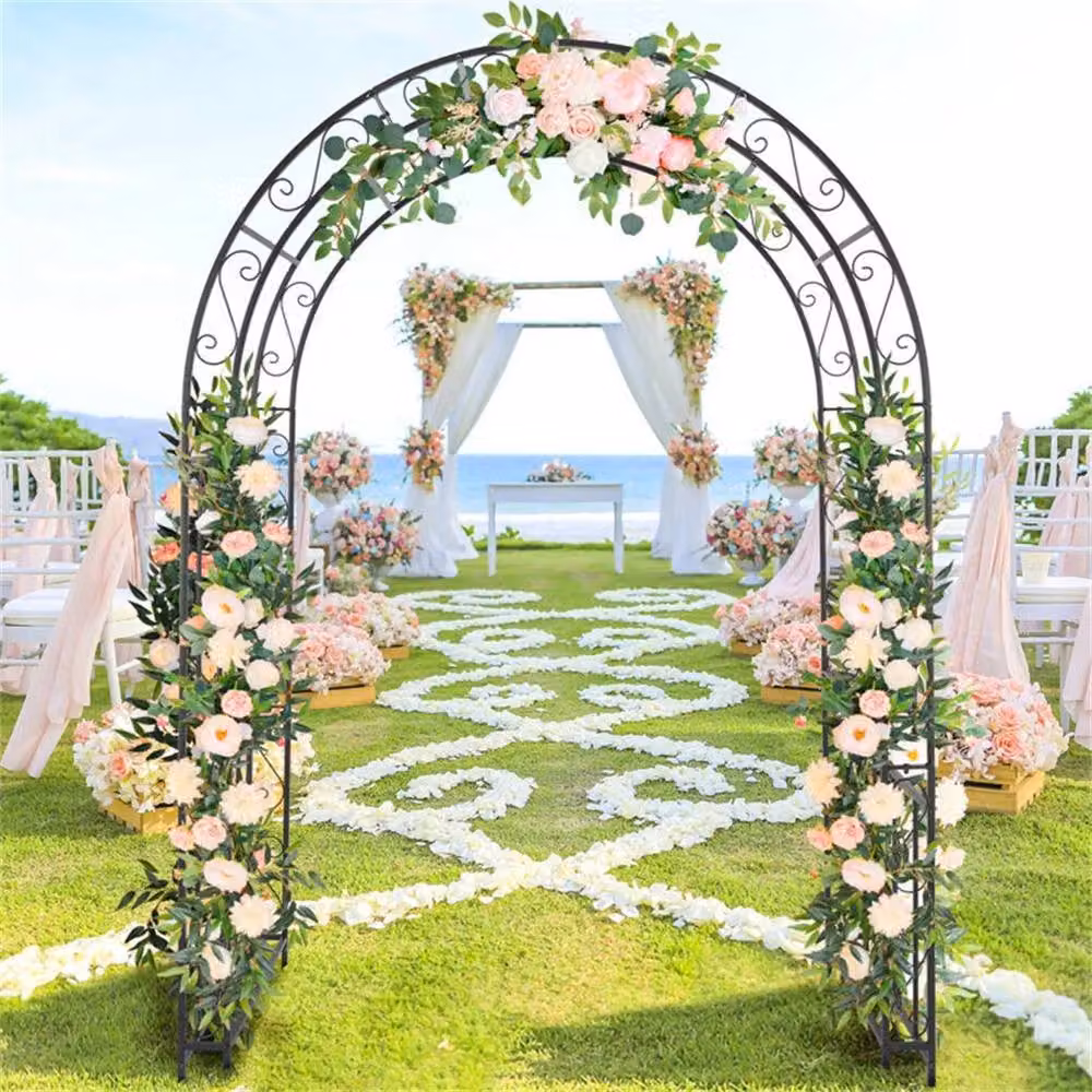 NESTLUNE Metal Garden Arch Trellis for Climbing Plants, Black, H 215 x W 100 x D 15 cm – 2
