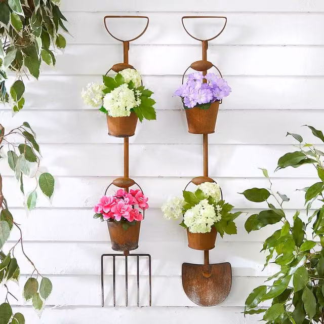 Gainsborough Set of 2 Rustic Spade and Fork Metal Garden Planters in Multicolour, H82 x W14 x D14 cm – 1