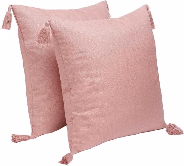 Dreamscene Tassel Cushion Covers in Pink, Pack of 2, W/D/H: 45.72 x 45.72 x 45.72 cm