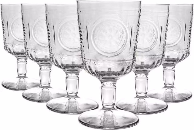 Bormioli Rocco Romantic Floral Wine Glasses, Transparent, 320ml, Pack of 6