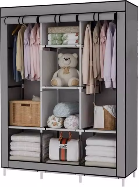 EONLION Grey Fabric and Metal Roll Shutter Clothes Storage Cupboard – 1