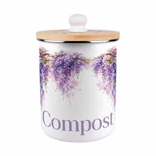 Purely Home Purple and White Wisteria Compost Caddy with Removable Inner Bucket and Odour Filter, W/D/H: 22.5 x 16.5 x 22.5 cm – 1