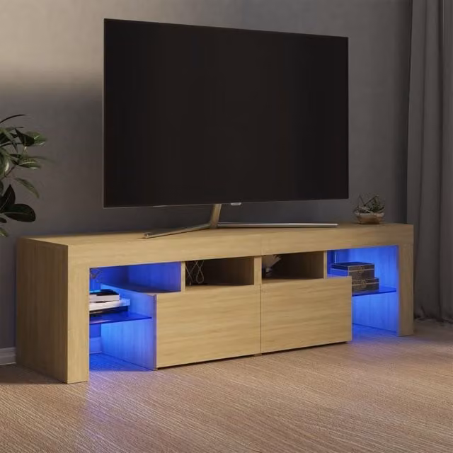 Berkfield Home Modern TV Cabinet with LED Lights in Sonoma Oak Brown, W: 140 cm, D: 36.5 cm, H: 40 cm – 1