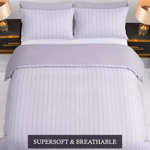Pamposh Grey Reversible Brushed Microfibre King Size Duvet Cover Set with Pillowcases – 2