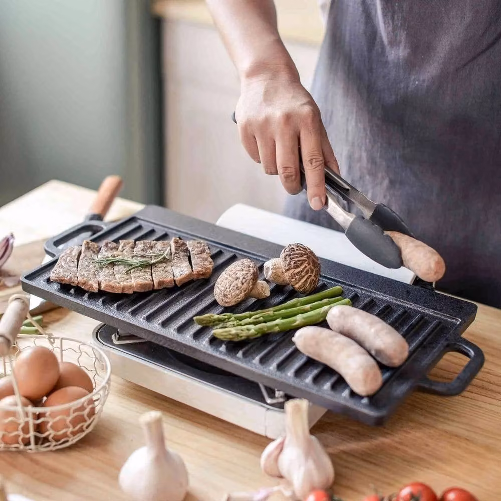 NESTLUNE Black Cast Iron Non Stick Reversible Griddle Pan BBQ Grill Plate W: 100 cm, D: 60 cm – 2