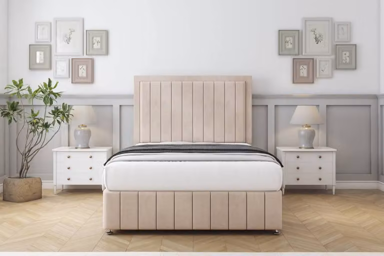Sloomy Pemberton Naples Divan Set with 54 inch Headboard and Footboard in Light Sand, Small Double