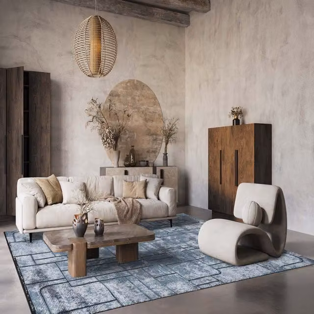 Desire Rugs Belgravia Modern Area Rug with Metallic Sheen and Cobble Design in Blue, W/D: 120 x 170 cm