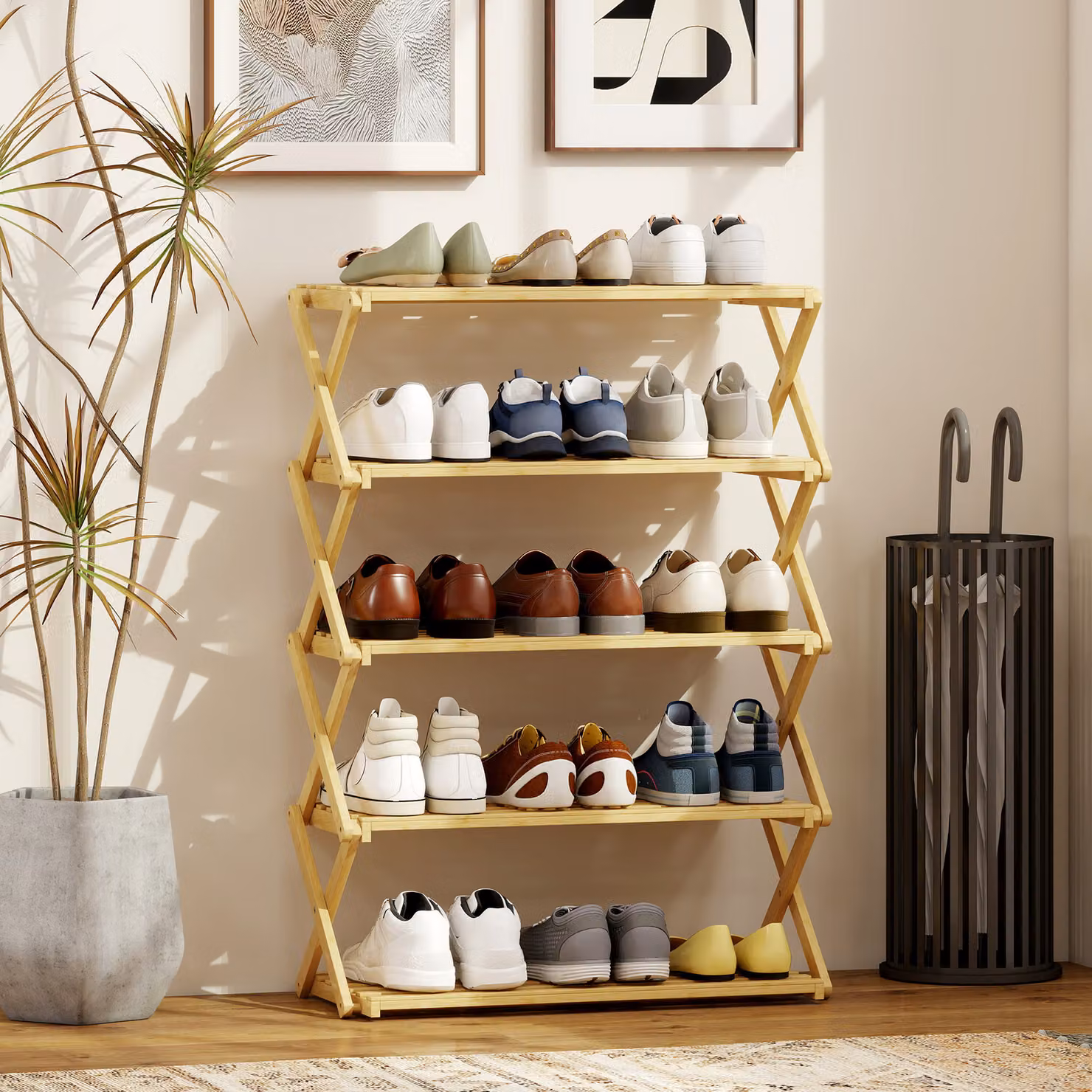 HOMCOM 5-Tier Bamboo Shoe Rack in Beige – 2