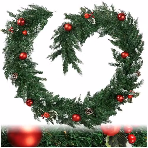 tectake Christmas Garland with Baubles, Pine Cones and Berries in Green and Red – 1