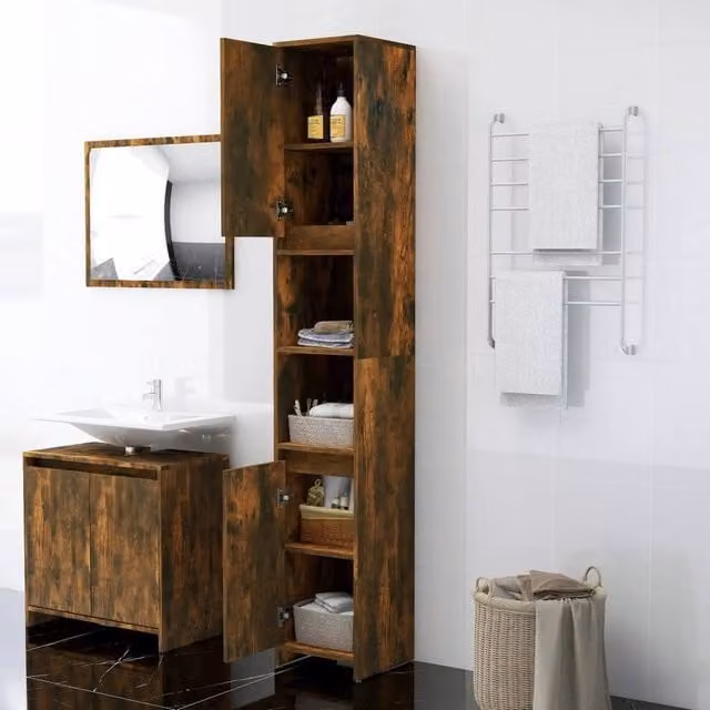 Berkfield Home Stylish Bathroom Cabinet in Smoked Oak Brown, W/D/H: 30 x 30 x 183.5 cm – 1