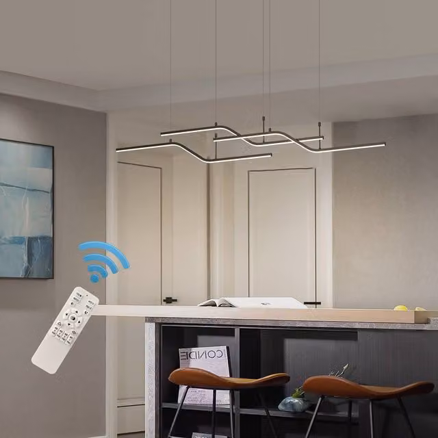 NIVOR 3 LED Wave Chandelier Black Adjustable Pendant Ceiling Light with Remote Control and Dimming Function