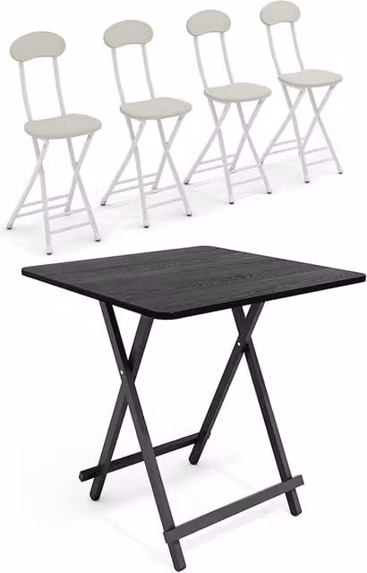 Living and Home 5-Piece Black Folding Bistro Dining Set with Rectangular Table and 4 Chairs