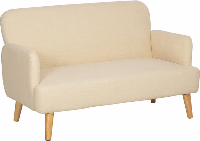 HOMCOM 2 Seater Velvet Feel Fabric Sofa in Cream White with Wood Legs