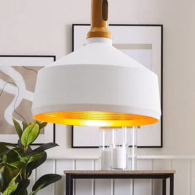 Wyld and Coco Geometric Pendant Lamp in White, Gold and Wood – 1