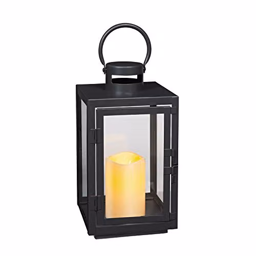 Lights4fun Large Black and Grey Metal Decorative LED Battery Operated Candle Lantern with Timer, H 30 cm – 3