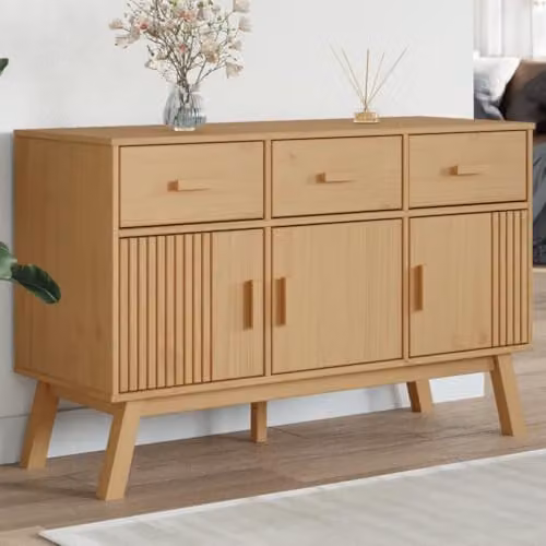 vidaXL OLDEN Sideboard in Brown Waxed Solid Pine Wood, W/D/H: 114 x 43 x 73.5 cm – 2