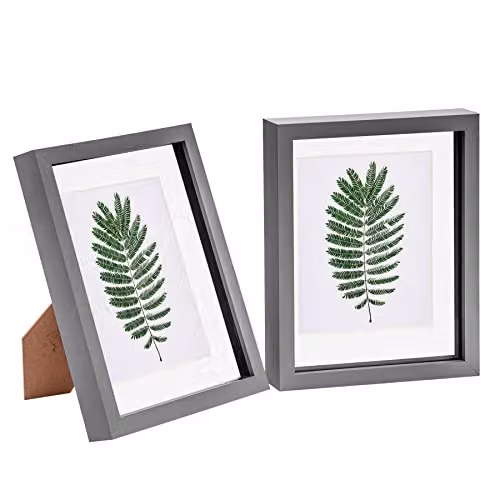 Nicola Spring Pack of 2 Modern Rectangular 3D Shadow Box Photo Frames in White and Grey with 5 x 7-inch Mounts
