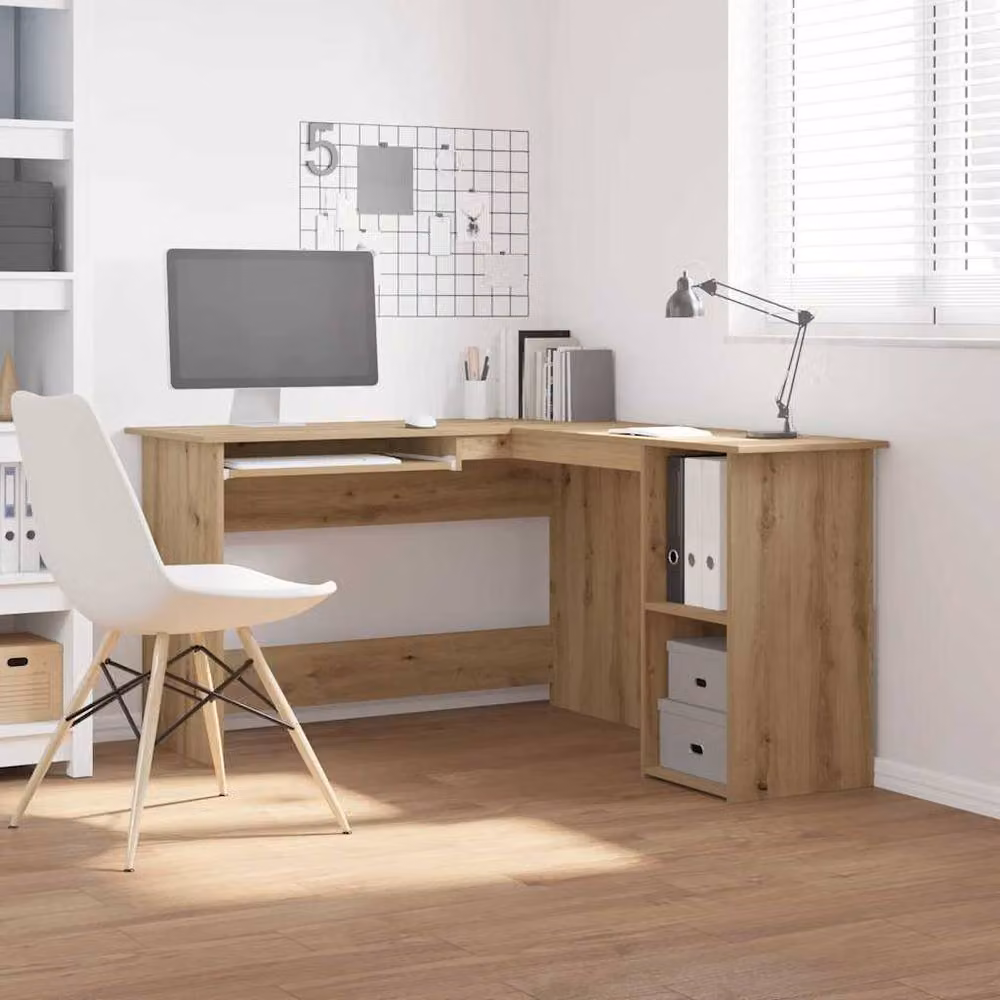 Berkfield Home Artisan Oak Corner Desk in Brown, W/D/H: 120 x 140 x 75 cm – 2