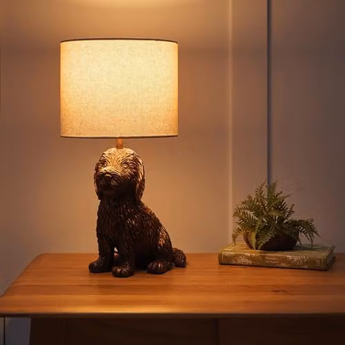 K LIVING Puppy Table Lamp in Copper and Bronze with Linen Shade – 2