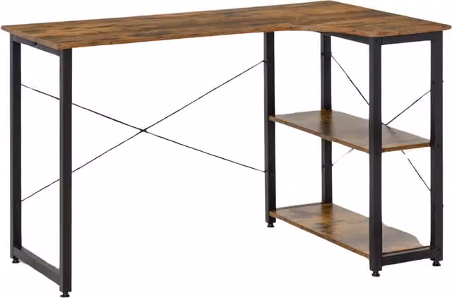 Pirlo Plush Industrial Corner Computer Desk in Brown, W/D/H: 120 x 73.2 x 75 cm