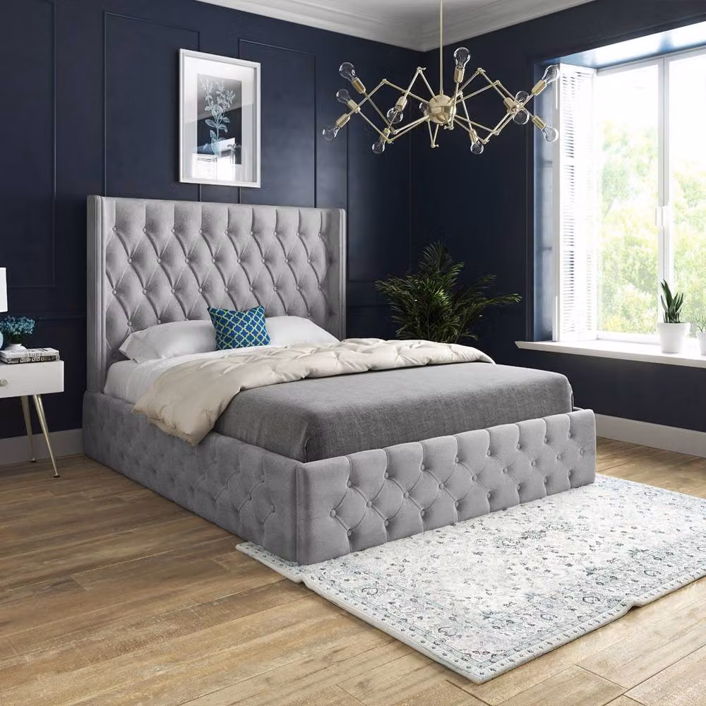 Casani Tackley Super King Upholstered Velvet Bed Frame in Grey – 2