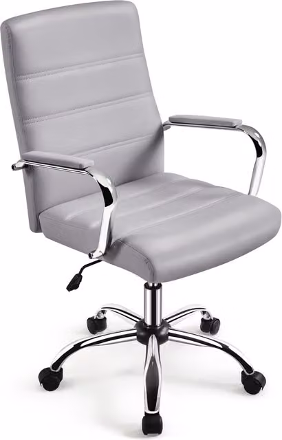 Yaheetech Modern Mid Back Office Task Chair with Armrests and 360 Degree Swivel in Grey Synthetic Leather