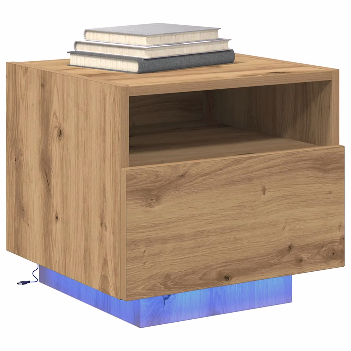 Berkfield Home Artisan Oak Bedside Cabinets with Integrated LED Lights, Set of 2, Brown, W: 40 cm, D: 39 cm, H: 37 cm – 3
