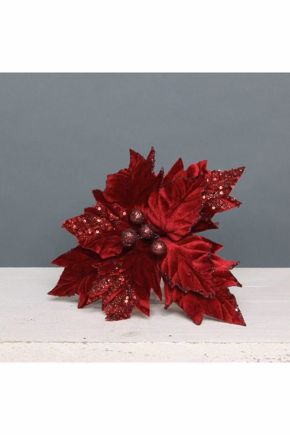 KDMD Medium Burgundy Velvet Poinsettia Floral Picks, 3 Pack – 2