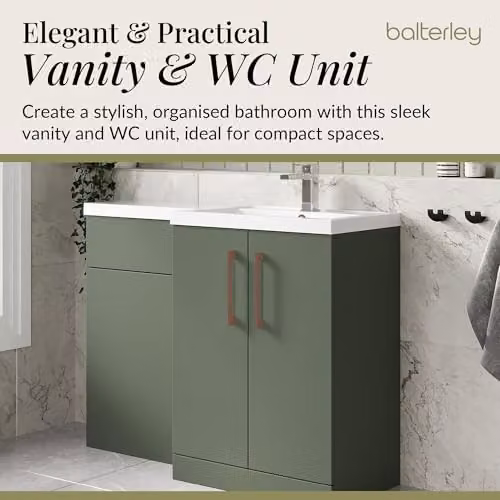 Balterley Green L-Shaped Vanity Unit with Basin, WC Unit and Soft Close 2-Door Storage, Right Hand Configuration – 2
