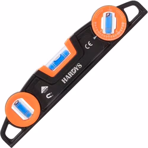 Hardys Torpedo Spirit Level, Black Aluminium Magnetic Level with 3 Vials