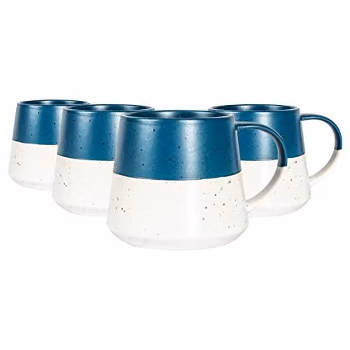 Nicola Spring Set of 4 Navy Dipped Flecked Stoneware Ceramic Coffee Mugs, 370ml