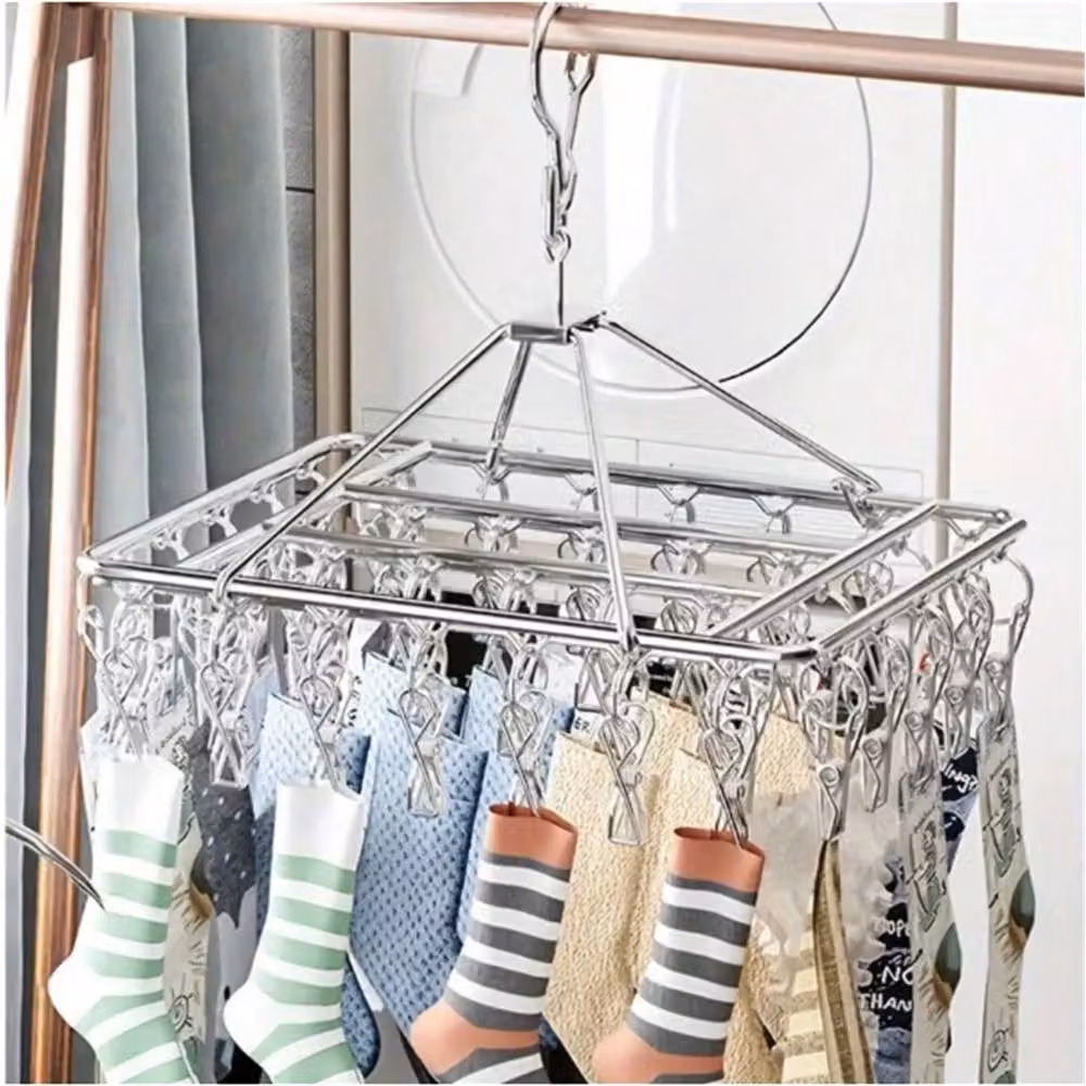 Nordara 36 Clip Stainless Steel Clothes Drying Hanger Rack in Silver, W: 100 cm, D: 15 cm, H: 15 cm – 2