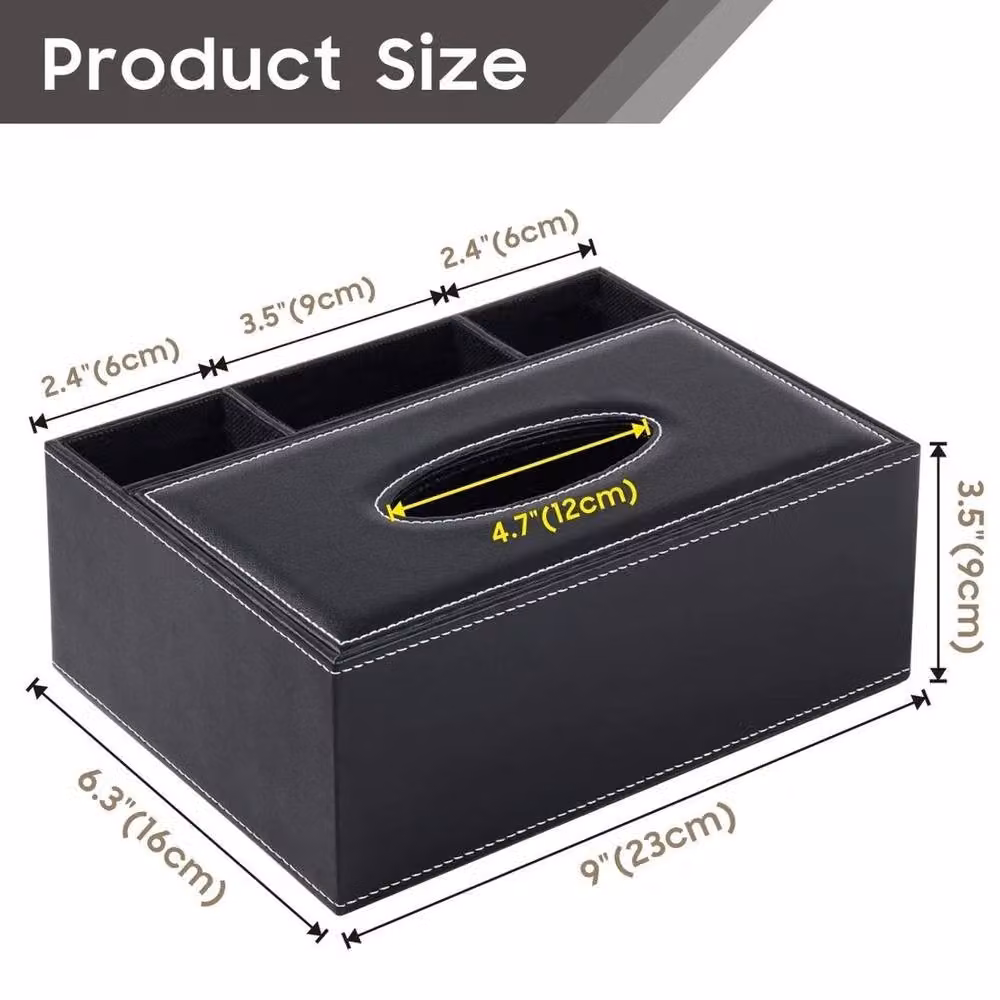 FLAVORA Rectangular PU Leather Tissue Box Cover Holder in Black, W: 16 cm, D: 9 cm, H: 16 cm – 2