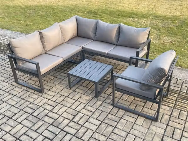 Fimous L-Shape Outdoor Garden Furniture Set in Dark Grey with Powder Coated Aluminium Frame and Upholstered Cushions