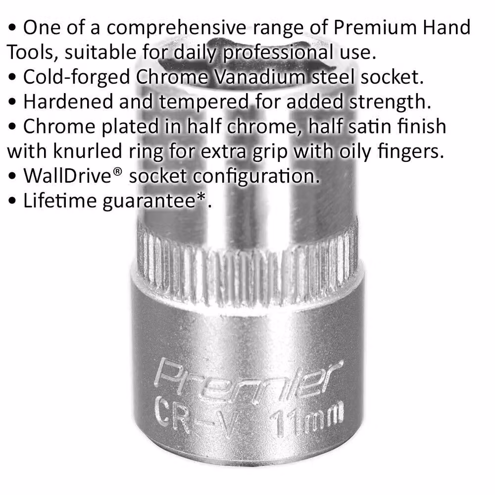 Loops 11mm Forged Steel 3/8 inch Square Drive Socket in Silver Chrome Vanadium – 2