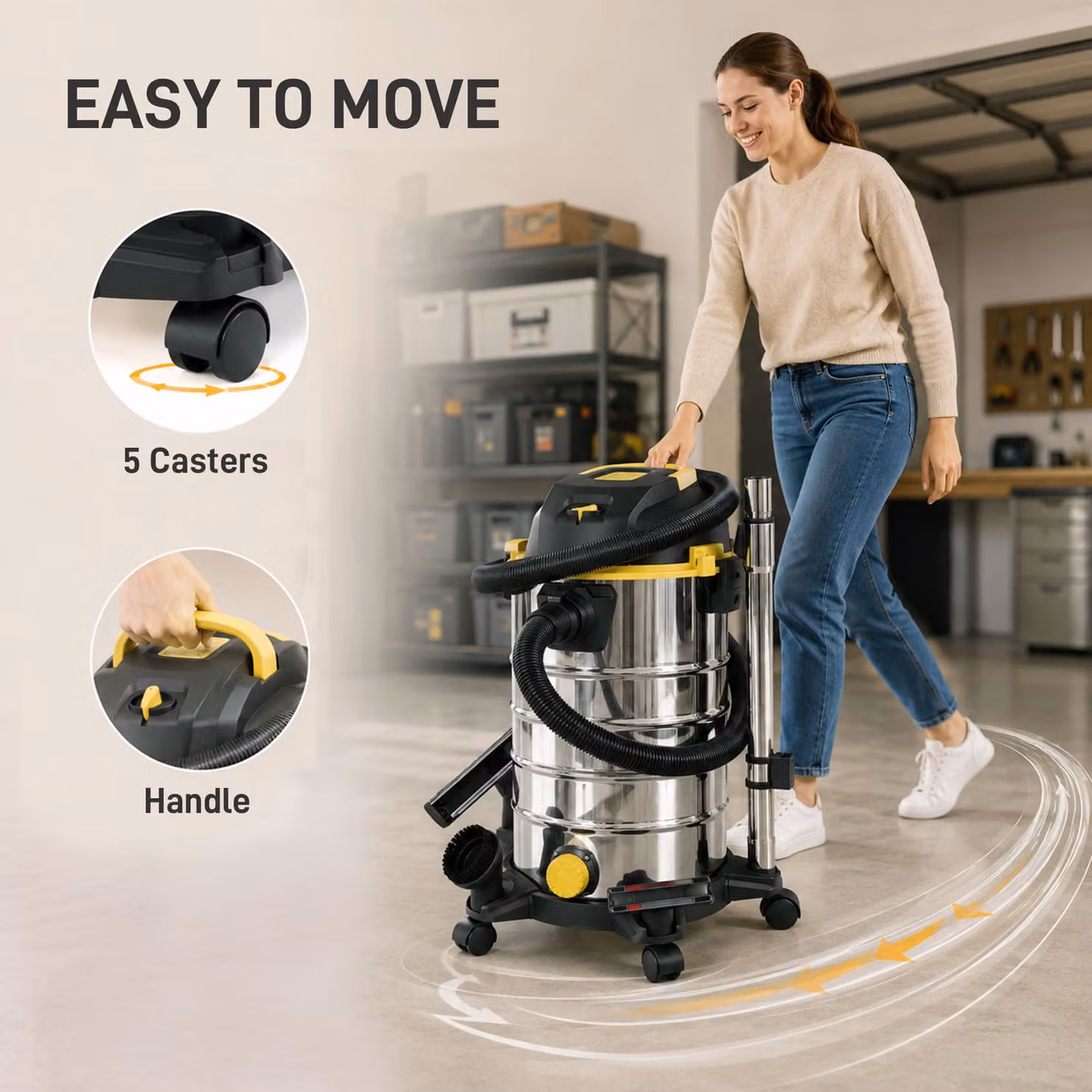 HOMCOM 1400W 3-in-1 Wet and Dry Vacuum Cleaner with Blowing Mode and 30L Stainless Steel Tank, Silver – 6