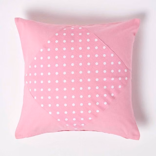 Homescapes Pink Cotton Dotted Square Cushion Cover, 45 x 45 cm