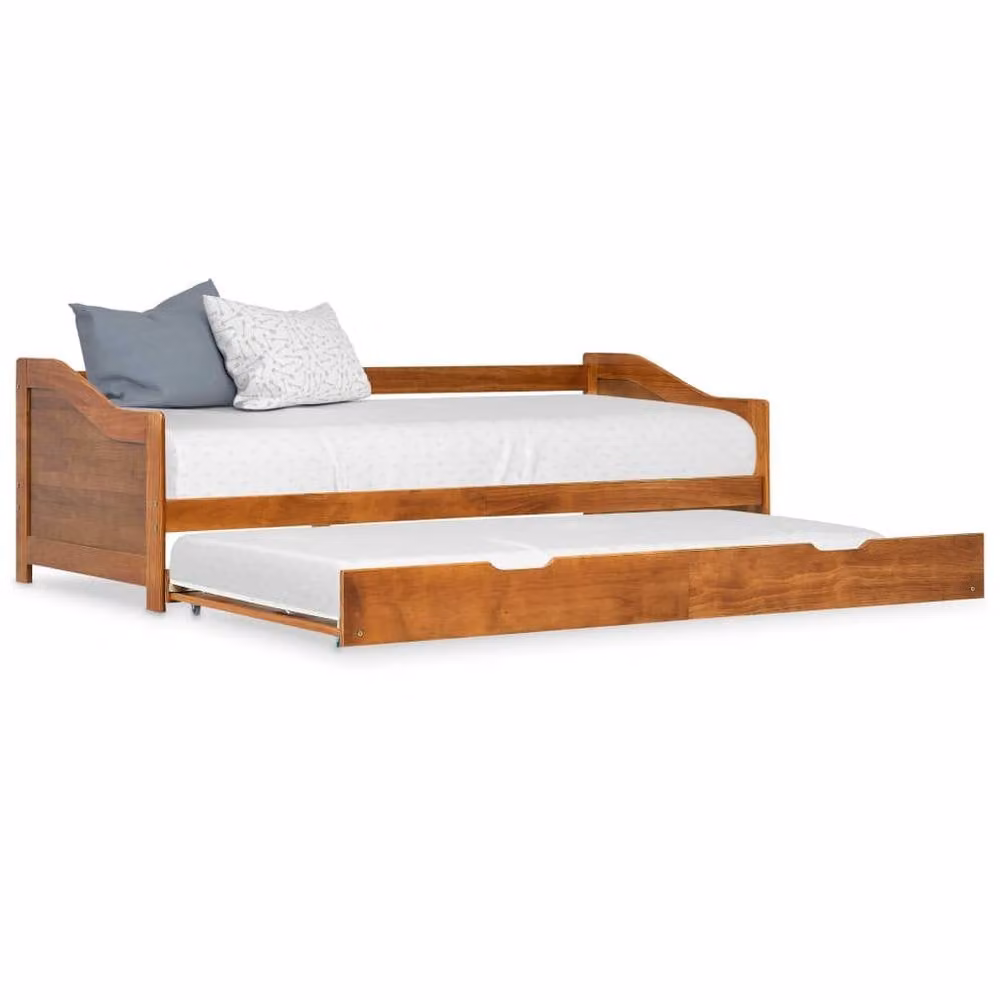 Berkfield Home Pull-out Sofa Bed Frame in Brown Lacquered Solid Pine, W/D/H: 90 x 200 cm – 2