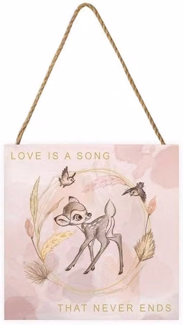 Bambi Love Is a Song Peach Wooden Wall Plaque for Children