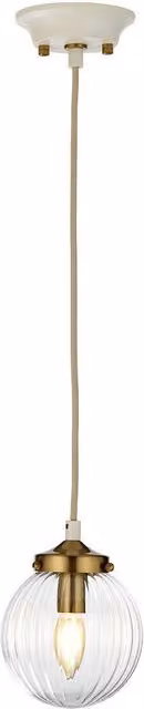 Loops Single Bulb Ceiling Pendant Light in Cream and Aged Brass with Transparent Glass Sphere and LED E14 Bulb