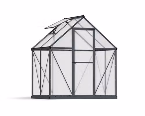 Palram Canopia Mythos 6x4 Greenhouse with Grey Aluminium Frame and UV-Protected Polycarbonate Roof including Base Frame – 1