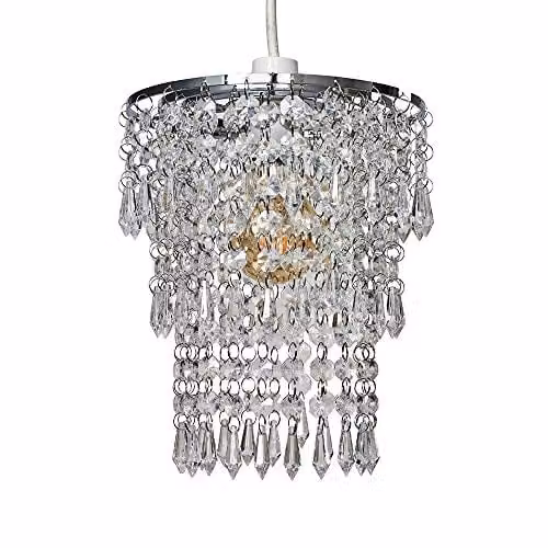 MiniSun Modern Chrome Chandelier with Transparent Acrylic Jewel Droplets, Shade Width: 20 cm – 1