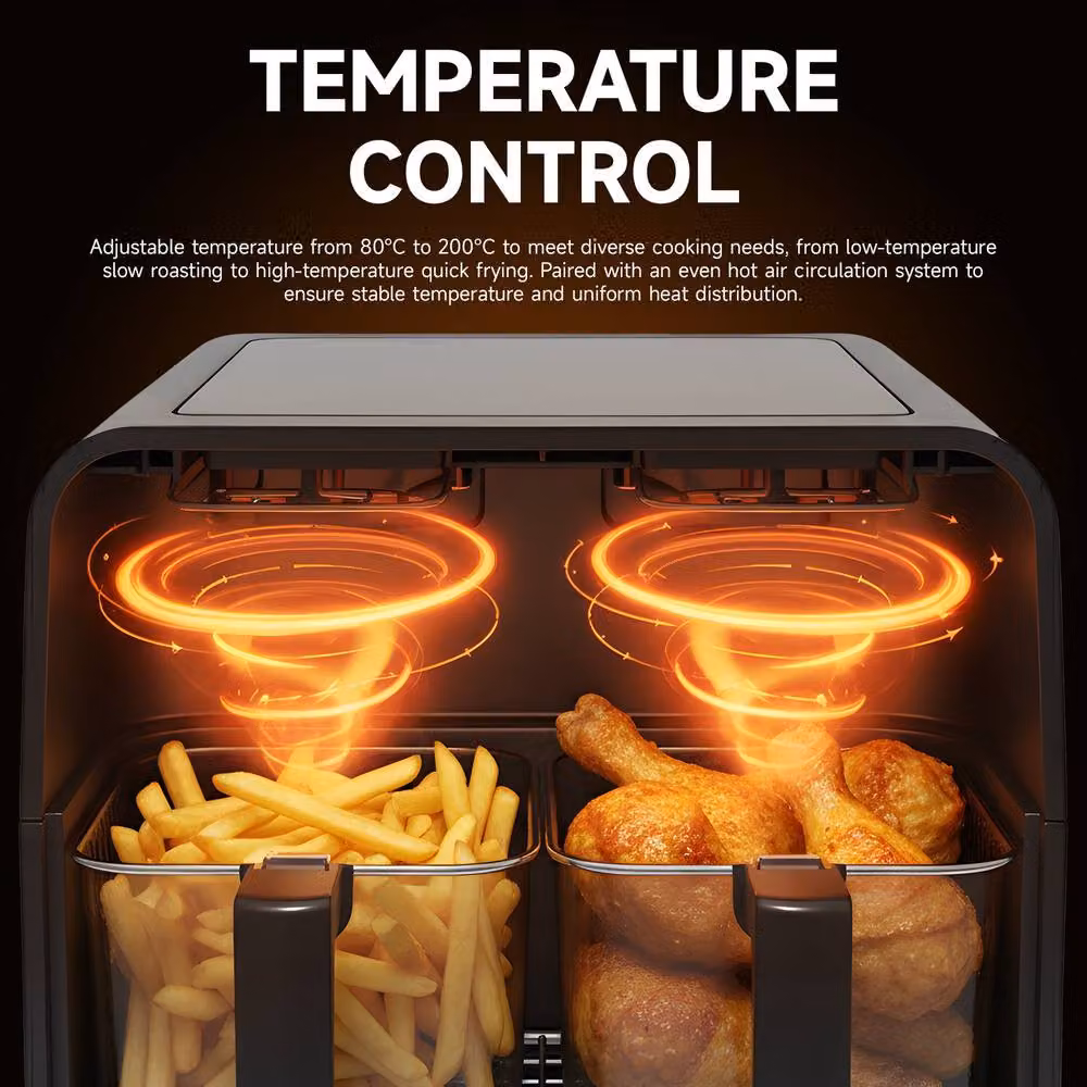 YnysTec 12L Dual Zone Air Fryer with 7 Presets, Digital Touch Screen and Timer in Black – 4