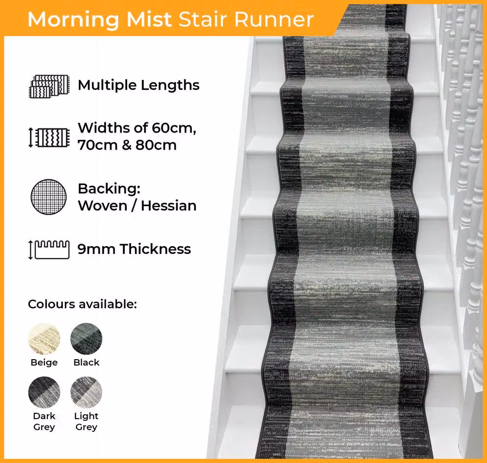 runrug Soft and Comfortable Stair Runner in Beige, W: 70 cm, L: 570 cm – 4