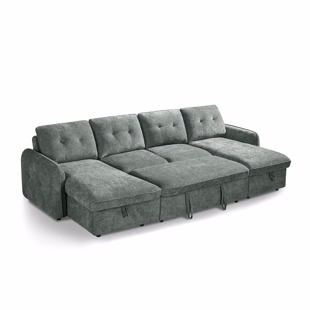 Furnishings For Less UK Seattle U-Shaped 5 Seater Fabric Corner Sofa Bed in Green – 2