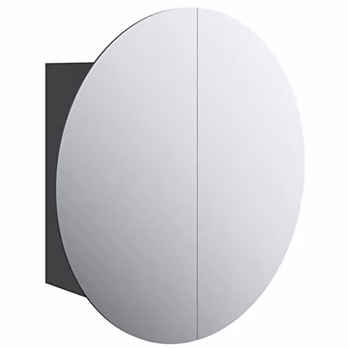 vidaXL Modern Black Bathroom Cabinet with Round LED Mirror and Internal Shelves, W/D/H: 47 x 17.5 x 47 cm