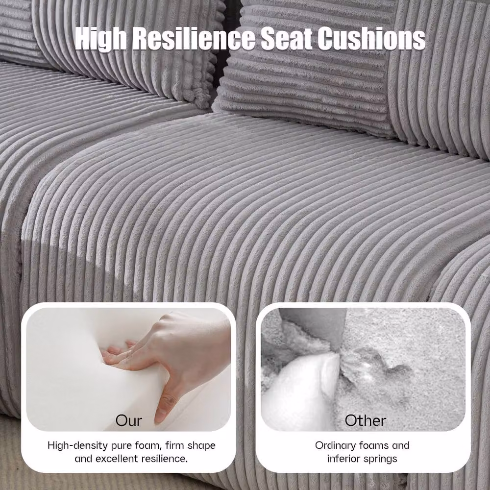 Rolipo Light Grey Modular 2-Seater Corduroy Sofa with Cup Holder – 3