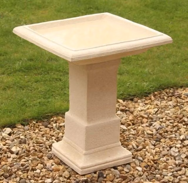 Primrose Hatfield Cast Natural Stone Effect Outdoor Garden Bird Bath in White, Height: 51 cm – 1