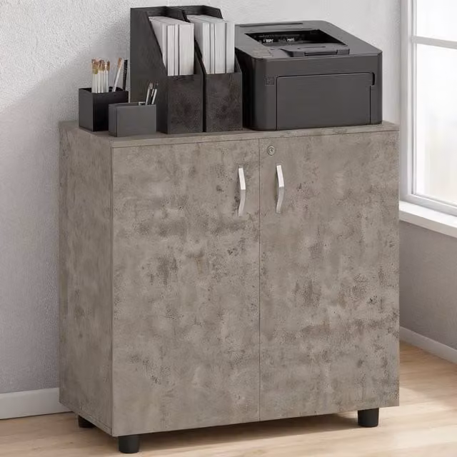 ERGOVEXA Two-Tier Locking Office Storage Cabinet in Matt Grey, W/D/H: 80 x 40 x 80 cm – 1