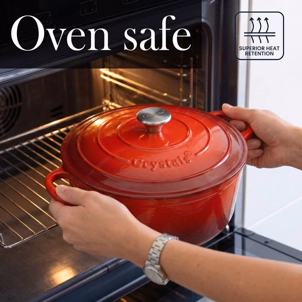 Crystals Red Enamelled Cast Iron Casserole Dish with Lid, 26 cm – 5